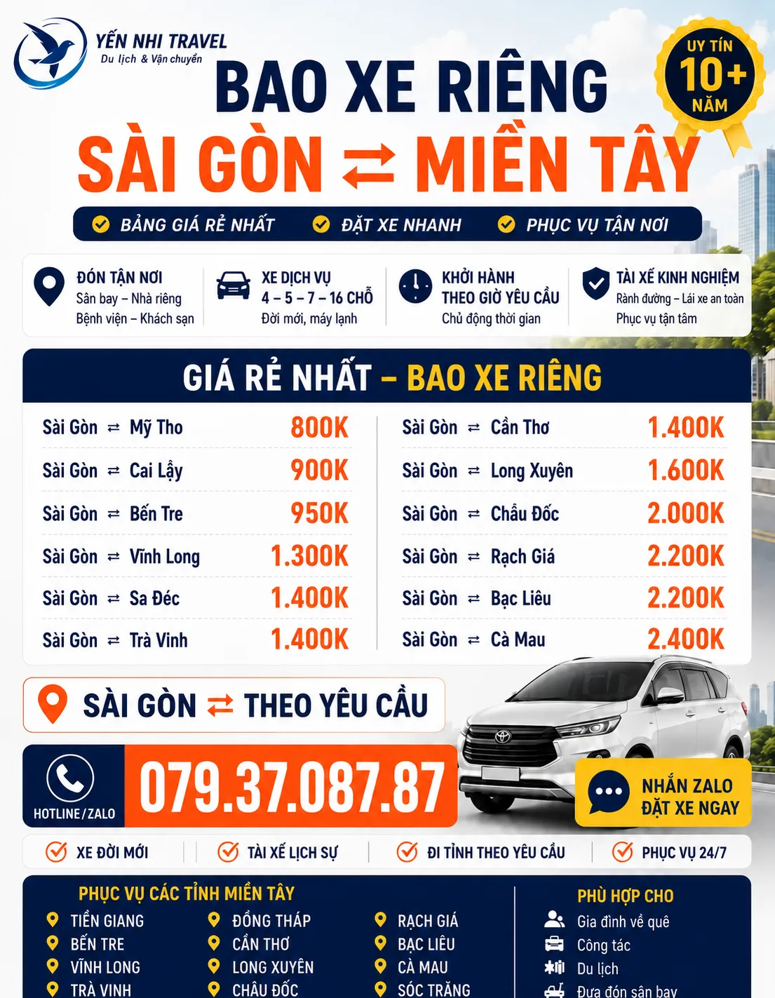 Bảng giá taxi sài gòn đi liên tỉnh